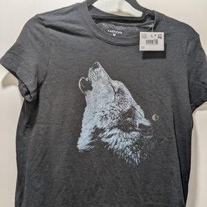 American Eagle Outfitters Wolf Graphic Crop Top - Black